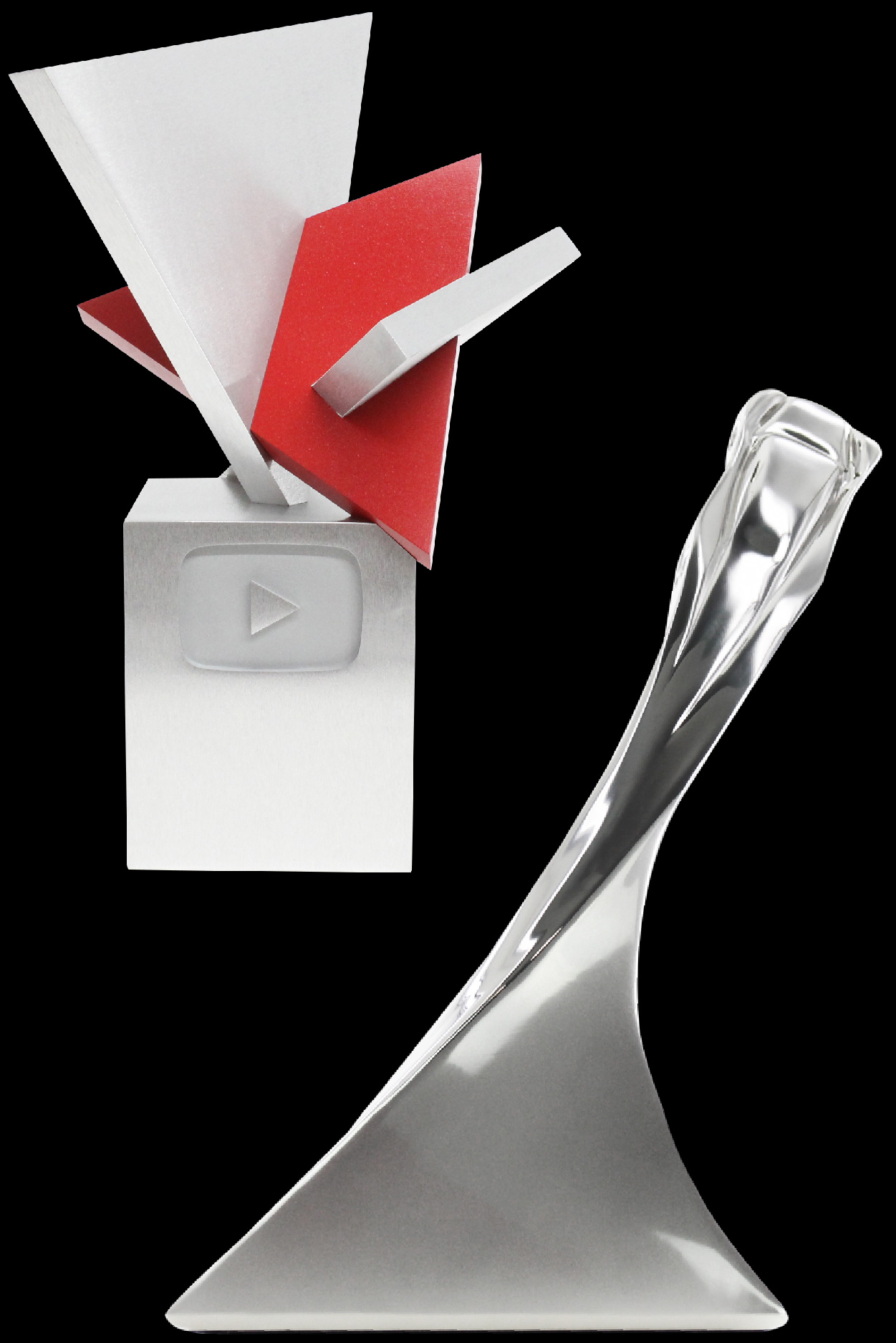 silver and crystal custom corporate awards for large brands such as youtube created to be an award and art